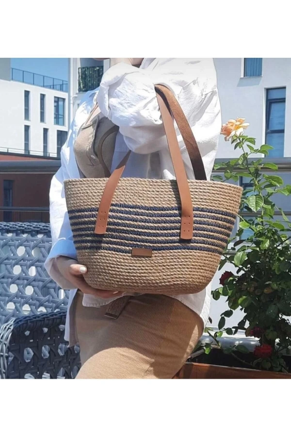 Hasır çanta tress ip detaylı kol omuz çantası