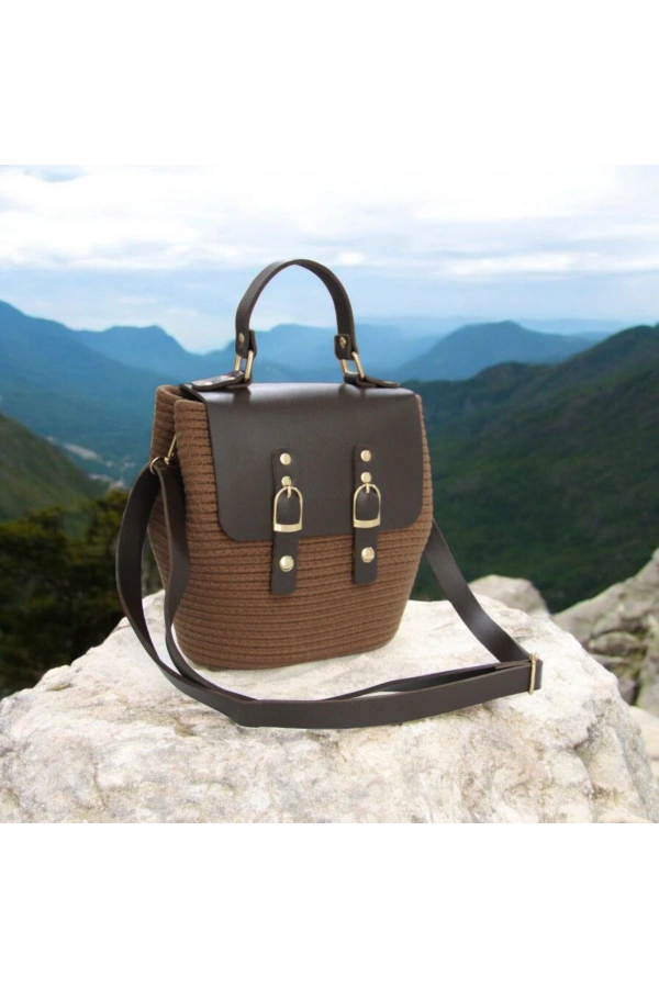 hasır deri kapaklı deri saplı el yapımı spor çanta