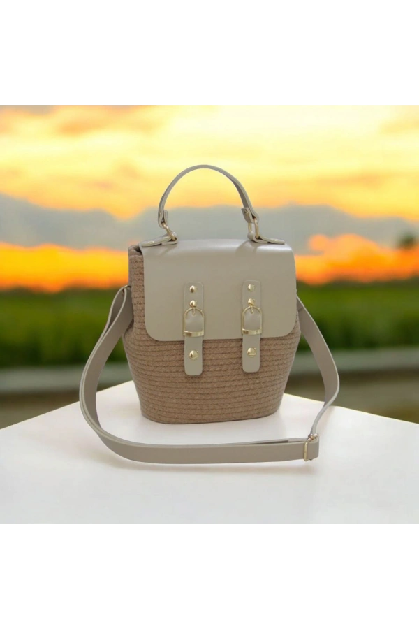 hasır deri kapaklı deri saplı el yapımı spor çanta