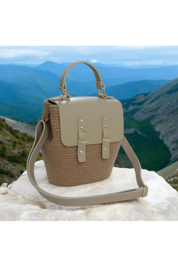 hasır deri kapaklı deri saplı el yapımı spor çanta