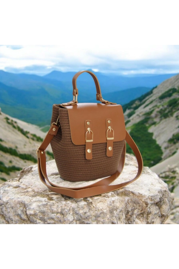 hasır deri kapaklı deri saplı el yapımı spor çanta