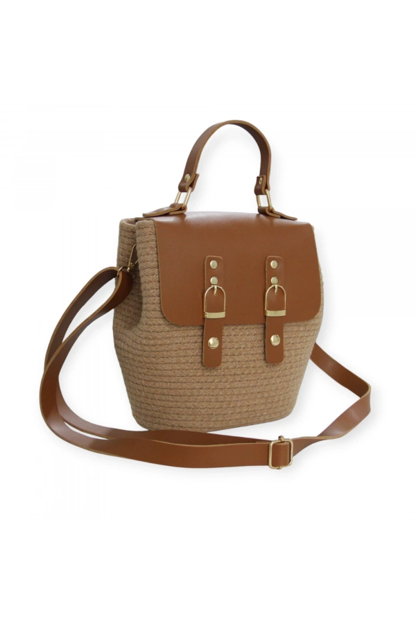 hasır deri kapaklı deri saplı el yapımı spor çanta