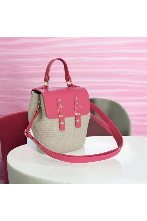 hasır deri kapaklı deri saplı el yapımı spor çanta