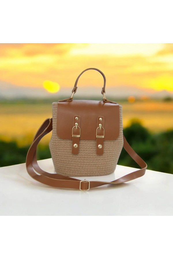 hasır deri kapaklı deri saplı el yapımı spor çanta