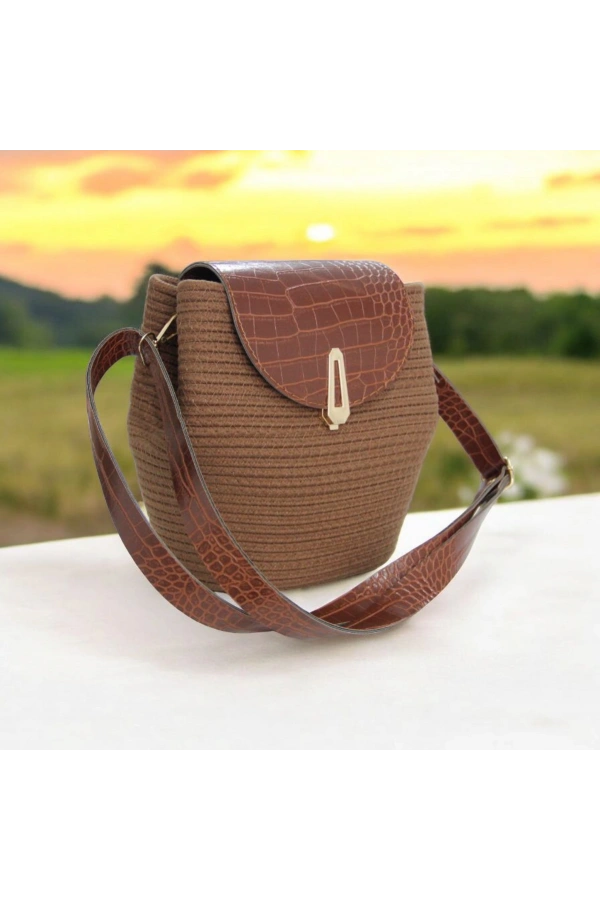 hasır deri kapaklı deri saplı el yapımı spor çanta