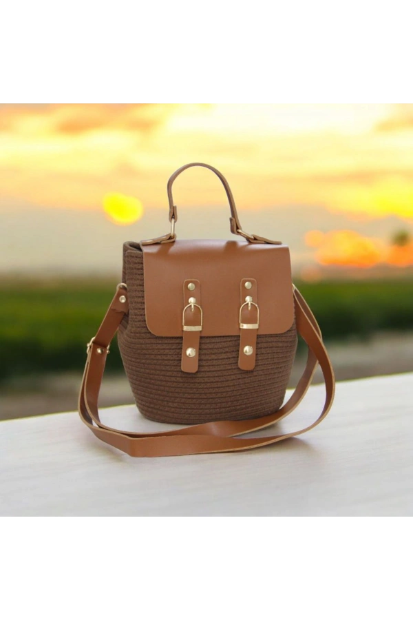 hasır deri kapaklı deri saplı el yapımı spor çanta