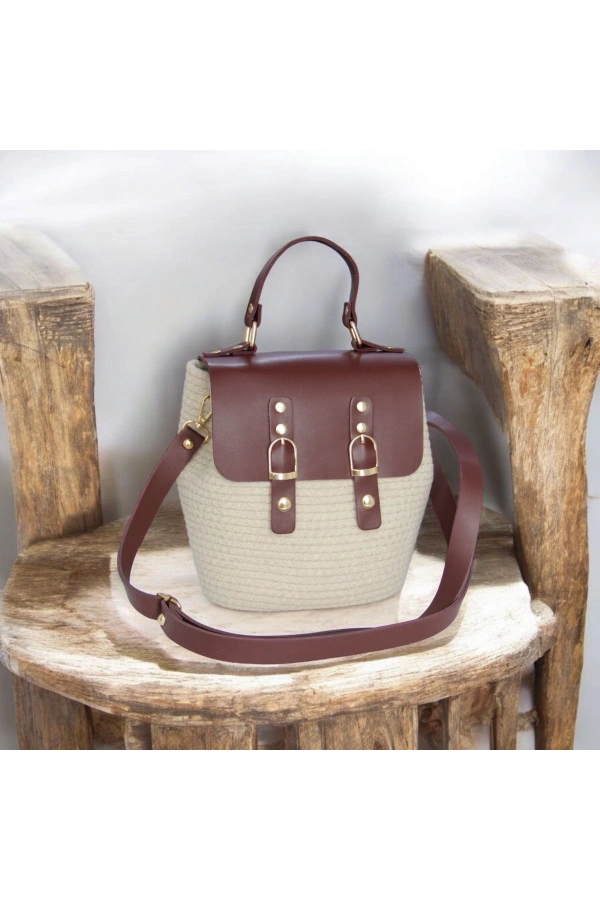 hasır deri kapaklı deri saplı el yapımı spor çanta