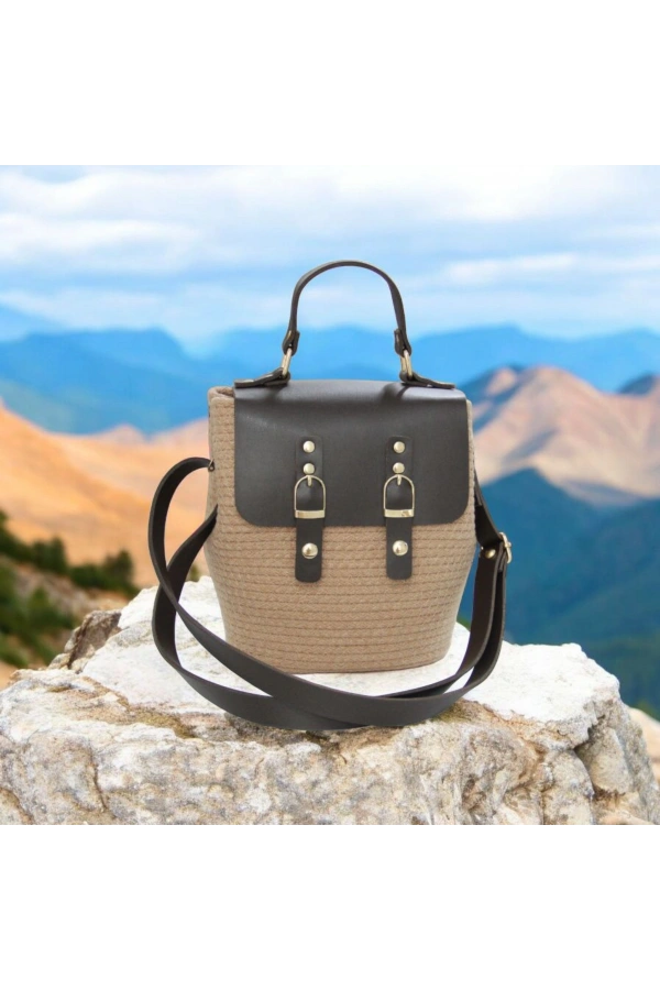 hasır deri kapaklı deri saplı el yapımı spor çanta