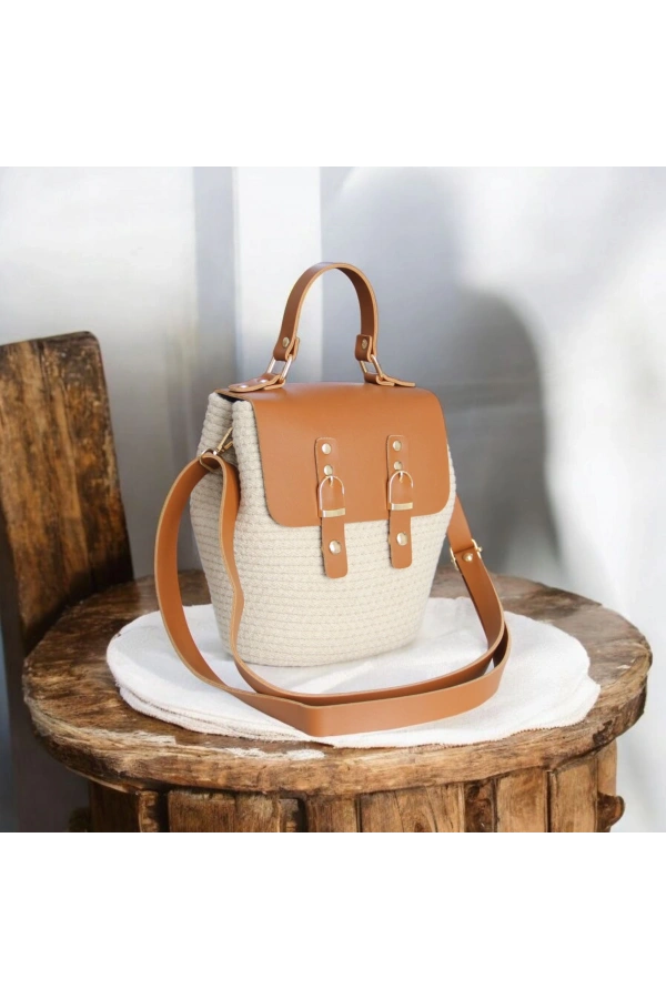 hasır deri kapaklı deri saplı el yapımı spor çanta