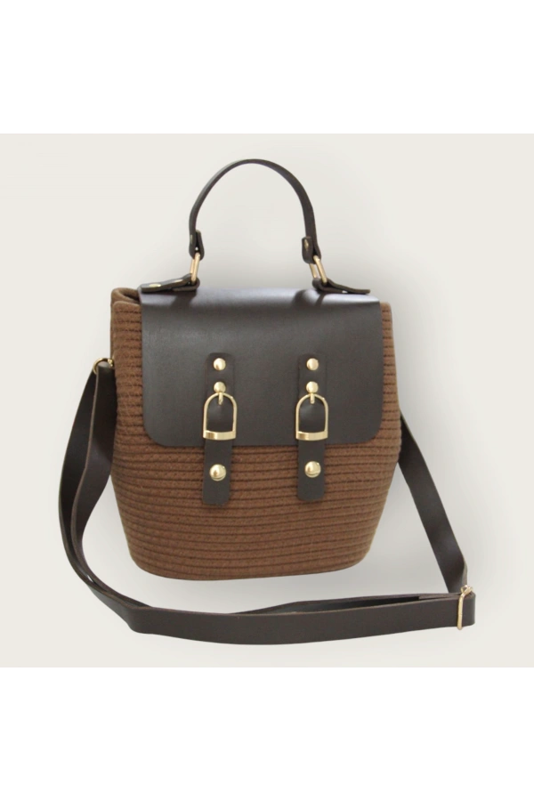 hasır deri kapaklı deri saplı el yapımı spor çanta