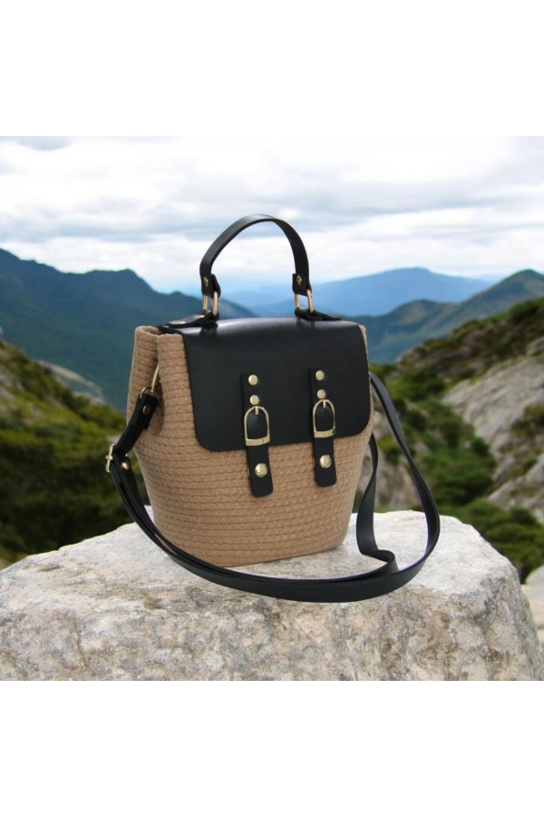 hasır deri kapaklı deri saplı el yapımı spor çanta