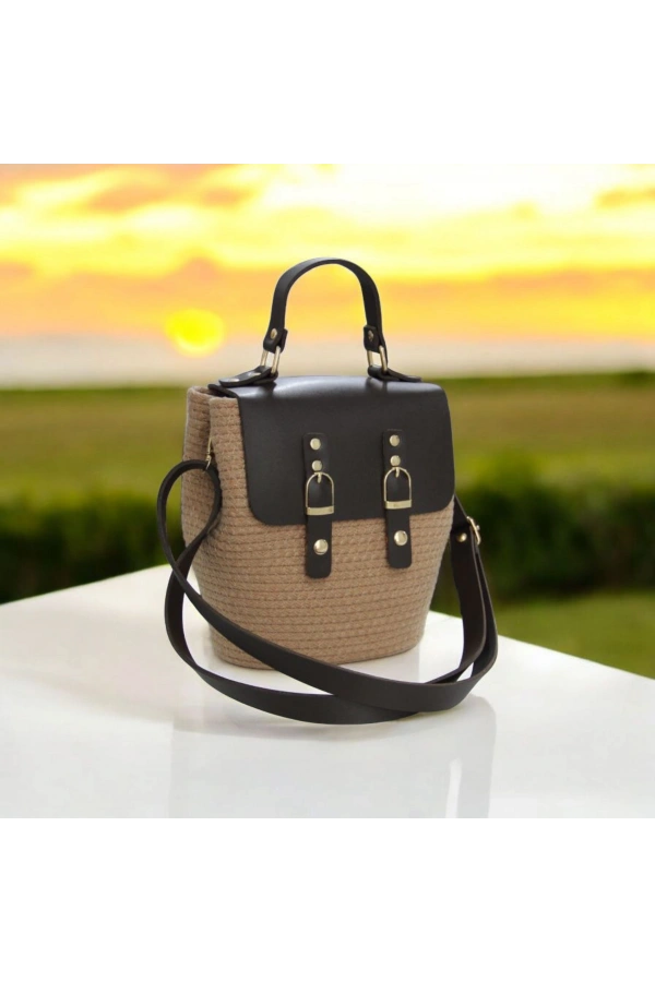 hasır deri kapaklı deri saplı el yapımı spor çanta