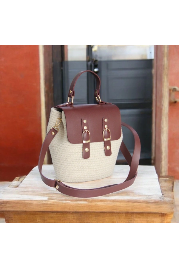 hasır deri kapaklı deri saplı el yapımı spor çanta