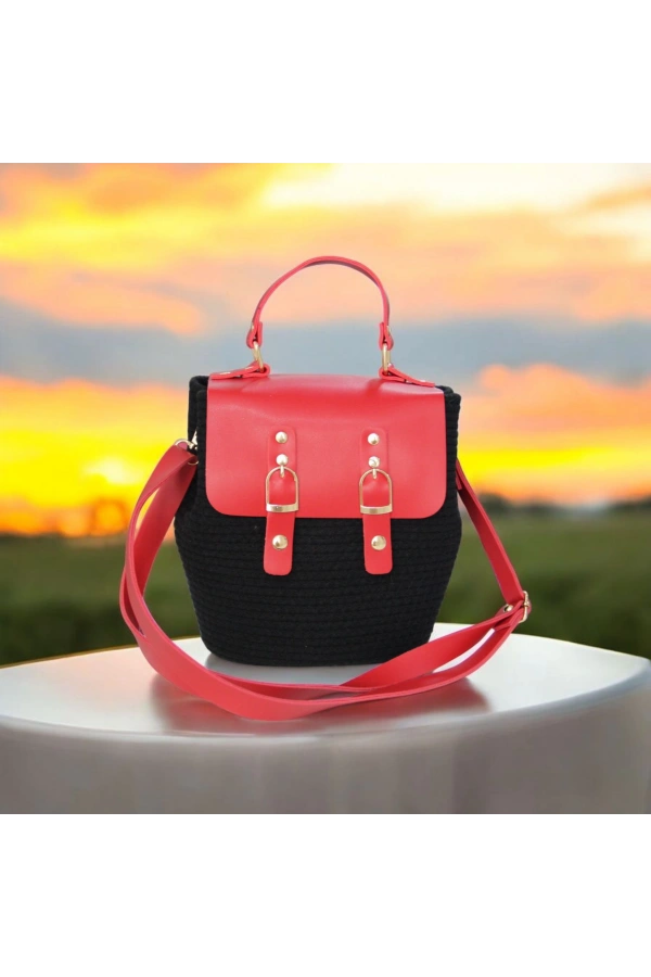 hasır deri kapaklı deri saplı el yapımı spor çanta