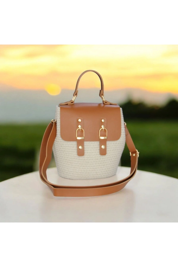 hasır deri kapaklı deri saplı el yapımı spor çanta