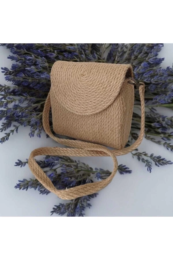 Hasır Kadın Çantası Kapaklı Hasır Çanta Özel Tasarım Jüte Çanta Şık Jüt Çanta Midi Boy