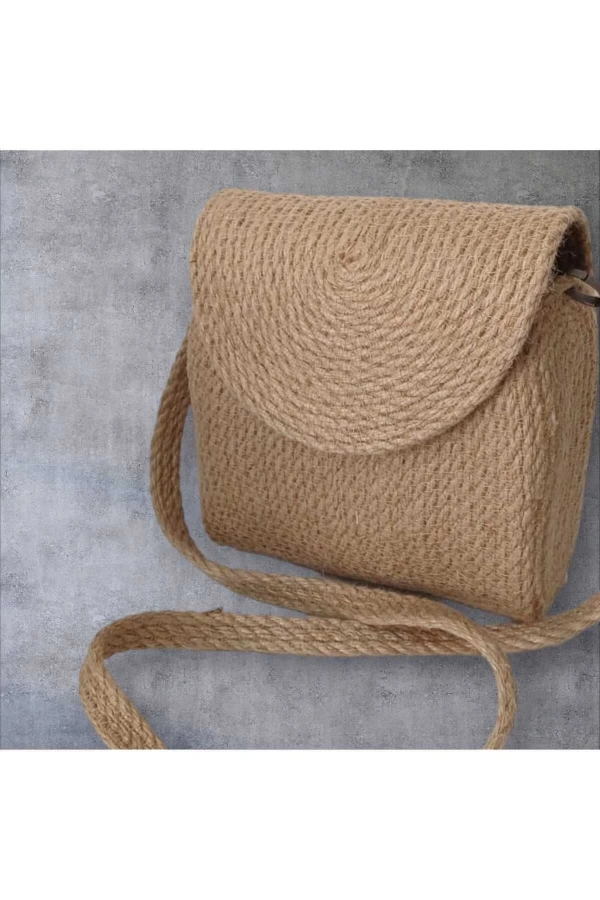 Hasır Kadın Çantası Kapaklı Hasır Çanta Özel Tasarım Jüte Çanta Şık Jüt Çanta Midi Boy