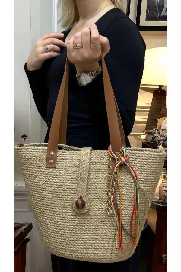 Hasır Kol Çantası Omuz Çantası Özel Tasarım Çanta Kadın Çantası Jüte Çanta