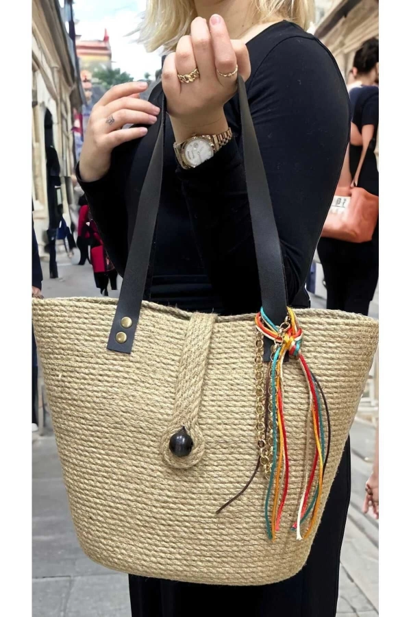 Hasır Kol Çantası Omuz Çantası Özel Tasarım Çanta Kadın Çantası Jüte Çanta