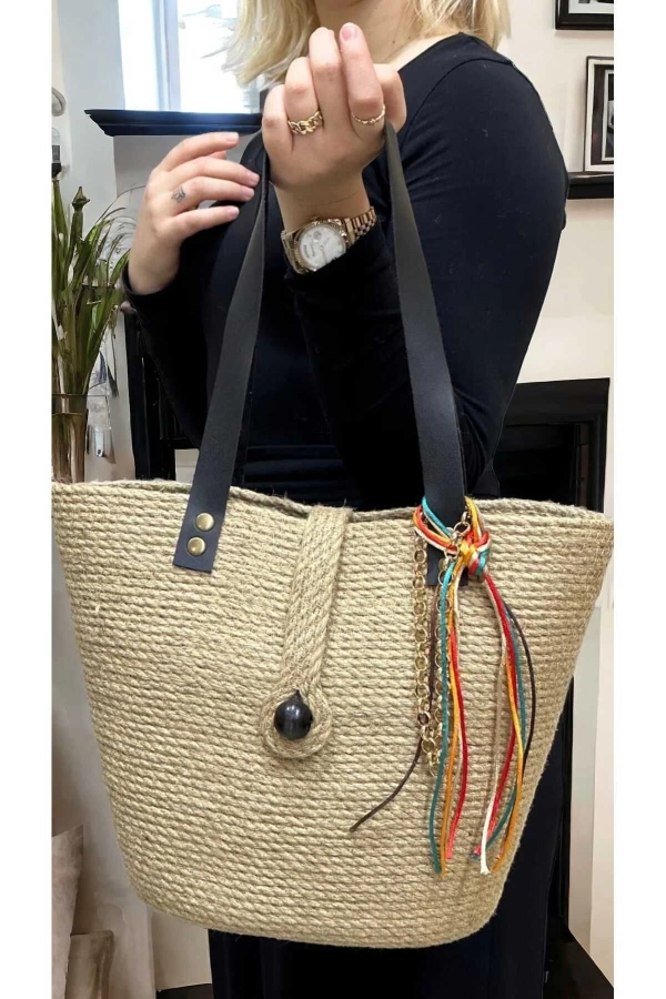 Hasır Kol Çantası Omuz Çantası Özel Tasarım Çanta Kadın Çantası Jüte Çanta