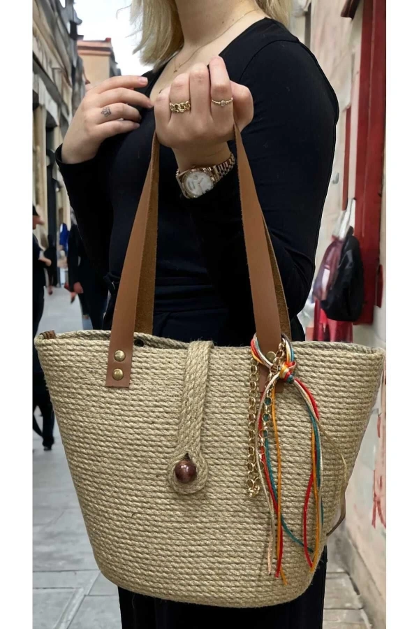 Hasır Kol Çantası Omuz Çantası Özel Tasarım Çanta Kadın Çantası Jüte Çanta