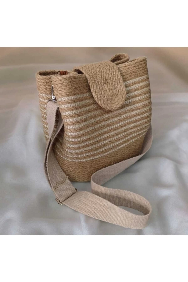 Hasır Şeritli Omuz Çantası Kadın Çantası Jüte Çanta Özel Tasarım Şık Elite Maxi Boy Çanta