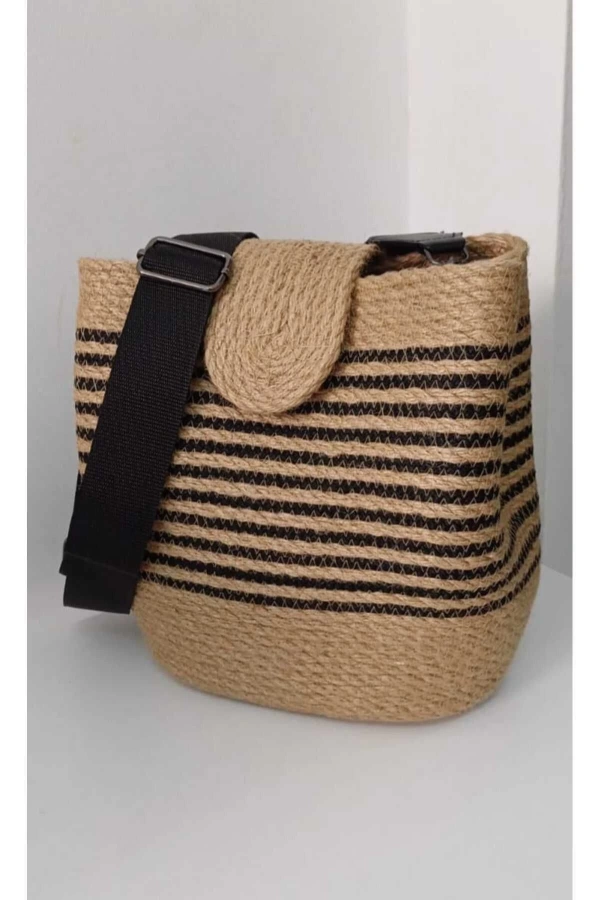 Hasır Şeritli Omuz Çantası Kadın Çantası Jüte Çanta Özel Tasarım Şık Elite Maxi Boy Çanta