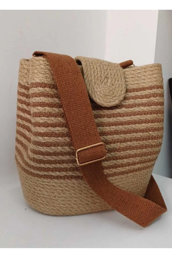 Hasır Şeritli Omuz Çantası Kadın Çantası Jüte Çanta Özel Tasarım Şık Elite Maxi Boy Çanta