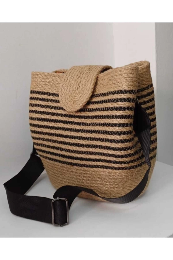 Hasır Şeritli Omuz Çantası Kadın Çantası Jüte Çanta Özel Tasarım Şık Elite Maxi Boy Çanta