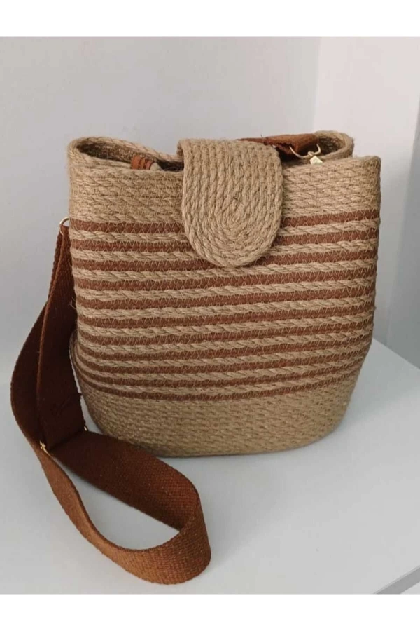 Hasır Şeritli Omuz Çantası Kadın Çantası Jüte Çanta Özel Tasarım Şık Elite Maxi Boy Çanta