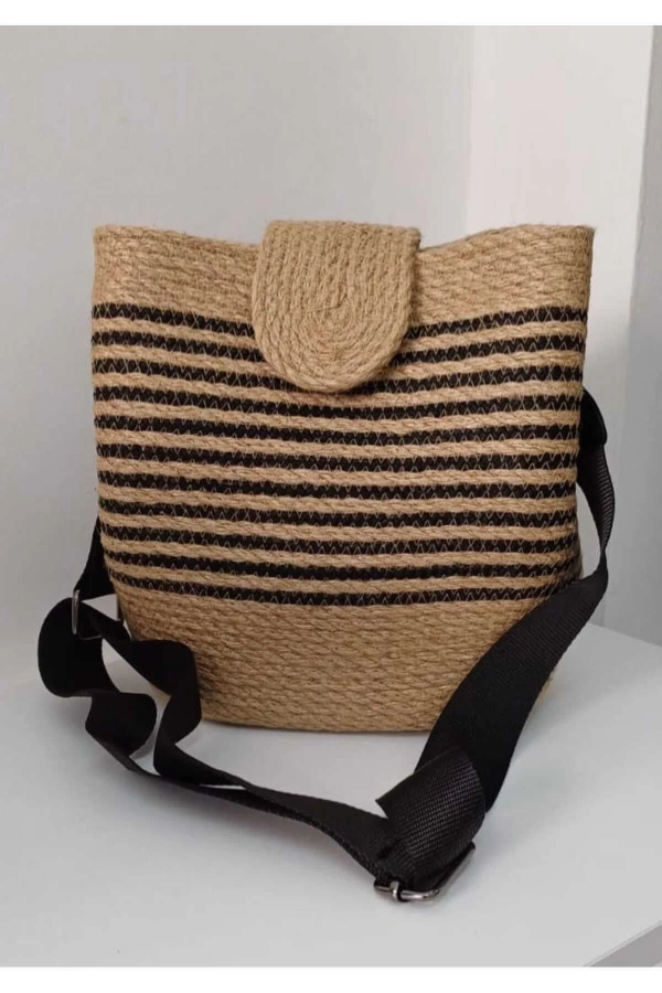 Hasır Şeritli Omuz Çantası Kadın Çantası Jüte Çanta Özel Tasarım Şık Elite Maxi Boy Çanta