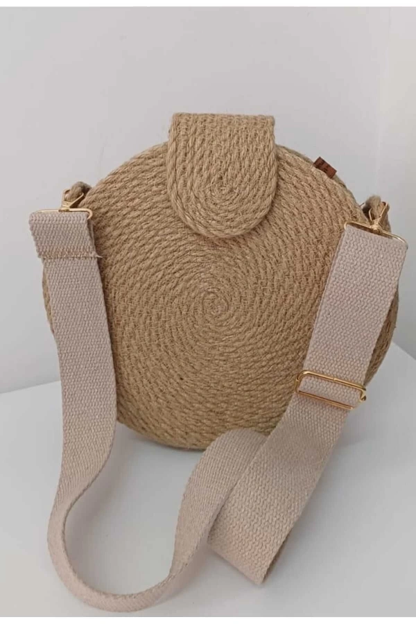 hasır yuvarlak kadın omuz çantası jute hasır doğal tasarım