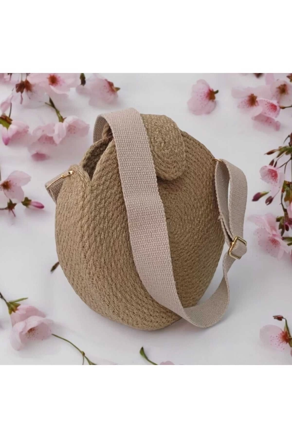hasır yuvarlak kadın omuz çantası jute hasır doğal tasarım