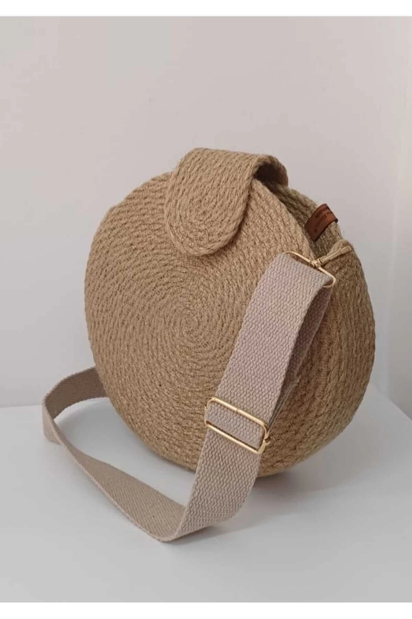 hasır yuvarlak kadın omuz çantası jute hasır doğal tasarım