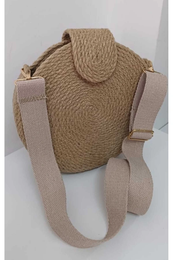 hasır yuvarlak kadın omuz çantası jute hasır doğal tasarım