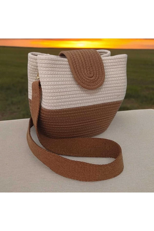 kadın omuz çantası  %100 pamuklı gerçek kordon ipden tasarım hasır jüte