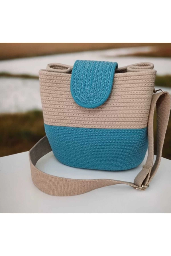 kadın omuz çantası  %100 pamuklı gerçek kordon ipden tasarım hasır jüte