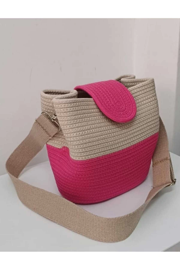 kadın omuz çantası  %100 pamuklı gerçek kordon ipden tasarım hasır jüte