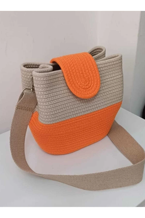 kadın omuz çantası  %100 pamuklı gerçek kordon ipden tasarım hasır jüte