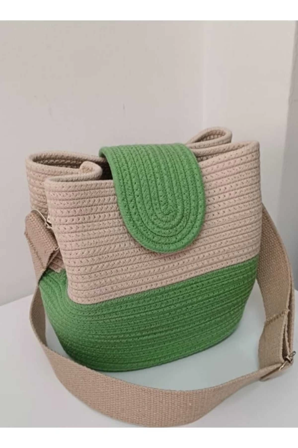 kadın omuz çantası  %100 pamuklı gerçek kordon ipden tasarım hasır jüte