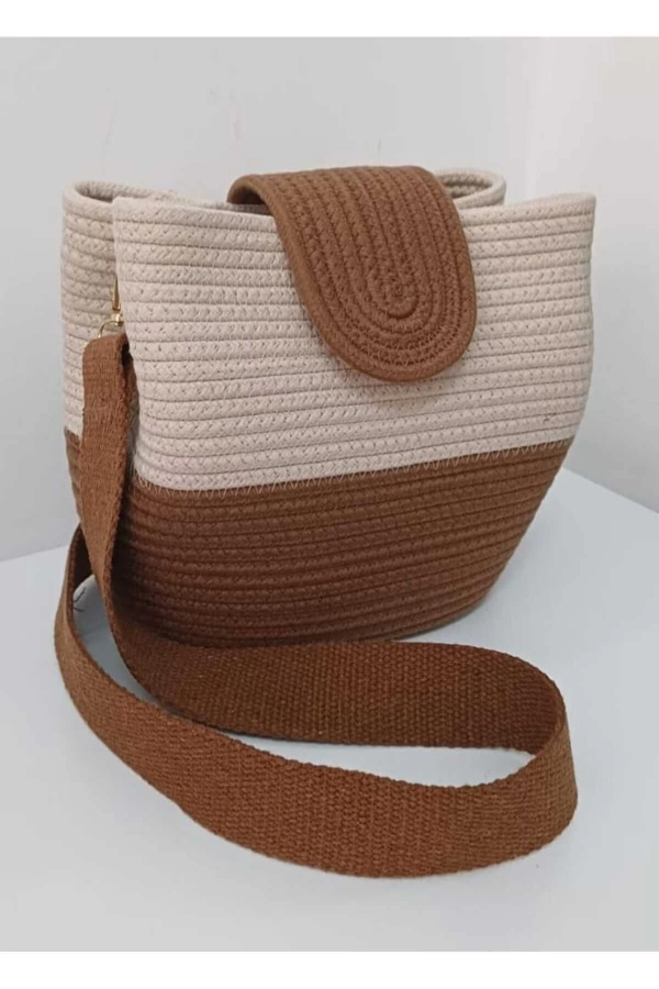 kadın omuz çantası  %100 pamuklı gerçek kordon ipden tasarım hasır jüte
