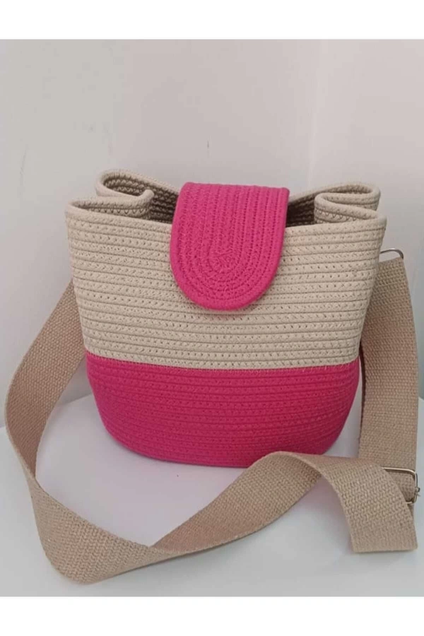 kadın omuz çantası  %100 pamuklı gerçek kordon ipden tasarım hasır jüte