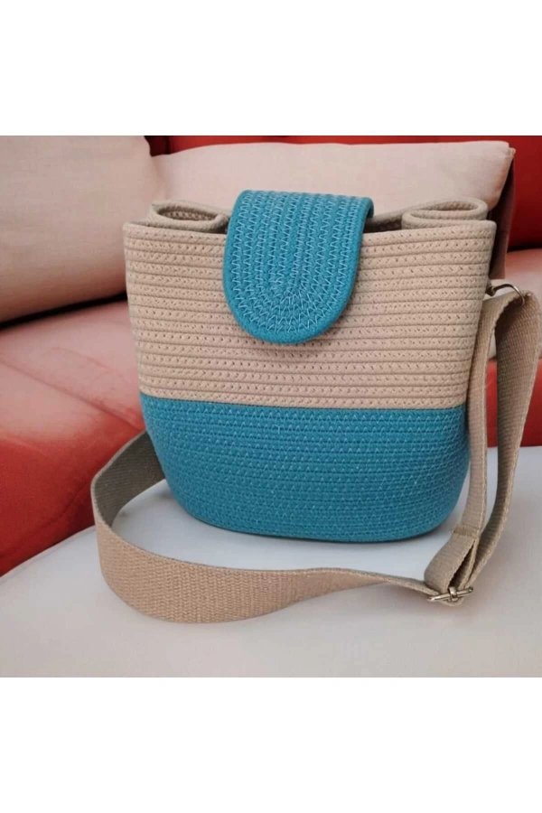 kadın omuz çantası  %100 pamuklı gerçek kordon ipden tasarım hasır jüte