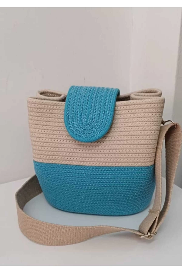 kadın omuz çantası  %100 pamuklı gerçek kordon ipden tasarım hasır jüte