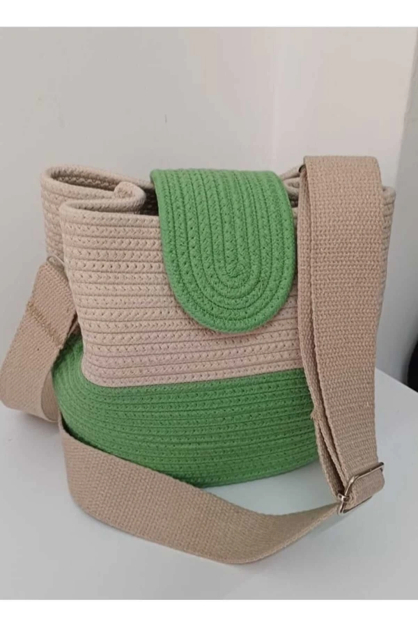 kadın omuz çantası  %100 pamuklı gerçek kordon ipden tasarım hasır jüte