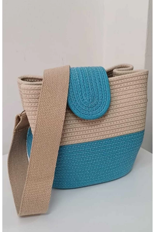 kadın omuz çantası  %100 pamuklı gerçek kordon ipden tasarım hasır jüte