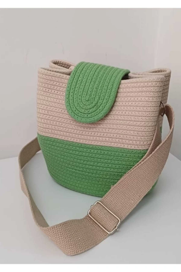 kadın omuz çantası  %100 pamuklı gerçek kordon ipden tasarım hasır jüte