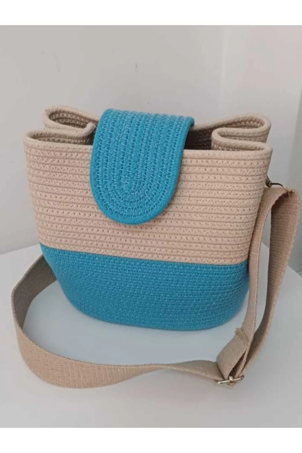 kadın omuz çantası  %100 pamuklı gerçek kordon ipden tasarım hasır jüte
