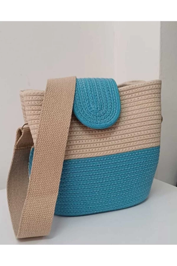 kadın omuz çantası  %100 pamuklı gerçek kordon ipden tasarım hasır jüte