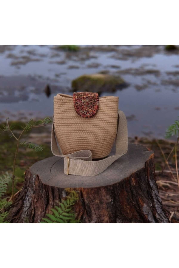 kadın omuz çantası  %100 pamuklu  gerçek kordon  ve gerçek Jüt ipden etnik tasarım hasır  çanta